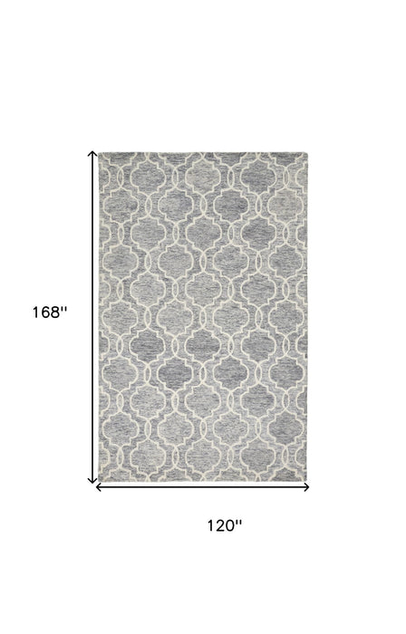 10' X 14' Wool Geometric Hand Tufted Area Rug - Ivory And Gray
