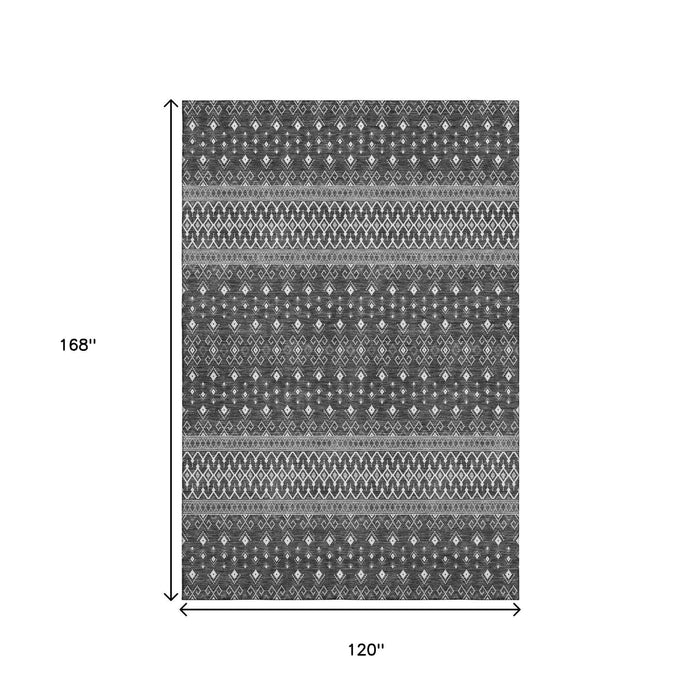 10' X 14' Tribal Washable Area Rug With UV Protection (657119) - Gray / Silver