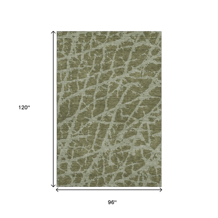 8' X 10' Abstract Washable Area Rug With UV Protection (646558) - Olive Green / Gray