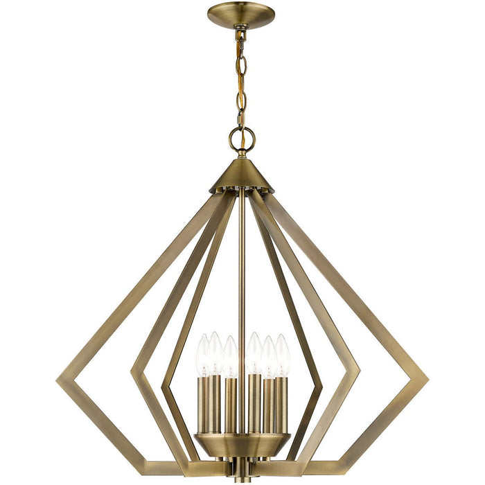 25" Six-Light Dimmable Chandelier With Shades - Antiqued Brass