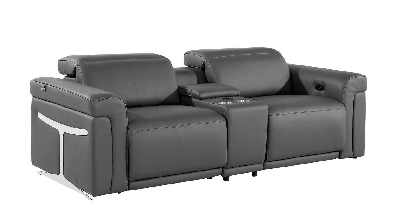 Italian Leather Power Reclining Loveseat With Storage (720529) - Dark Gray / Black
