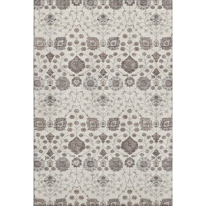 10' X 14' Floral Washable Area Rug With UV Protection (687011) - Ivory / Brown / Gray