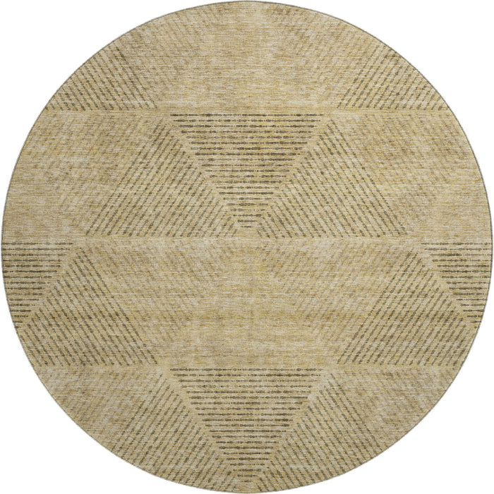 8' Geometric Washable Round Rug With UV Protection - Wheat And Beige