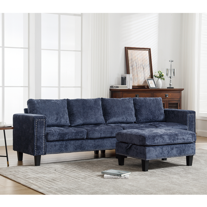 [NEW ARRIVED] [VIDEO PROVIDED]5 Seat Modular Sofa,with Storage Ottoman, Convertible Sectional Sofa, L Shaped Couch ,  Reversible Chaise ,Riveted sofa,Chenille, Blue
