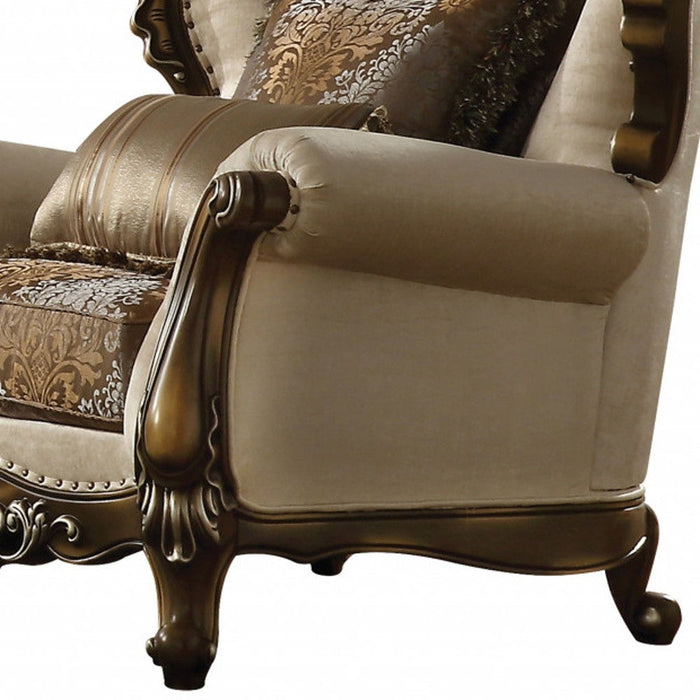 Fabric Floral Tufted Wingback Chair - Tan And Brown