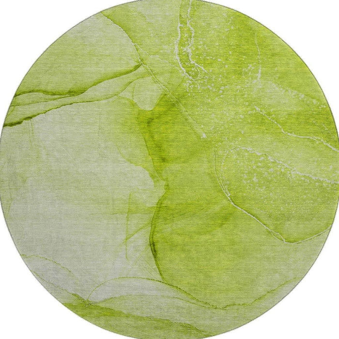 8' Abstract Washable Round Rug With UV Protection (646861) - Green / Ivory