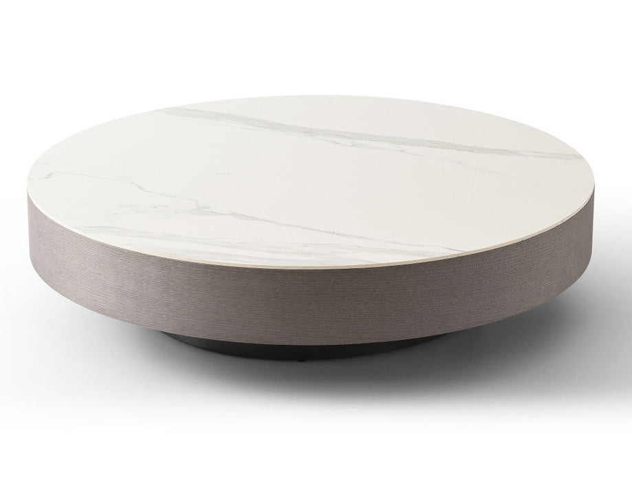 Ceramic Tile Solid Wood Round Pedestal Coffee Table - Gray