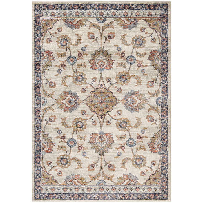 9' x 12' Floral Power Loom Area Rug - Ivory Navy And Orange