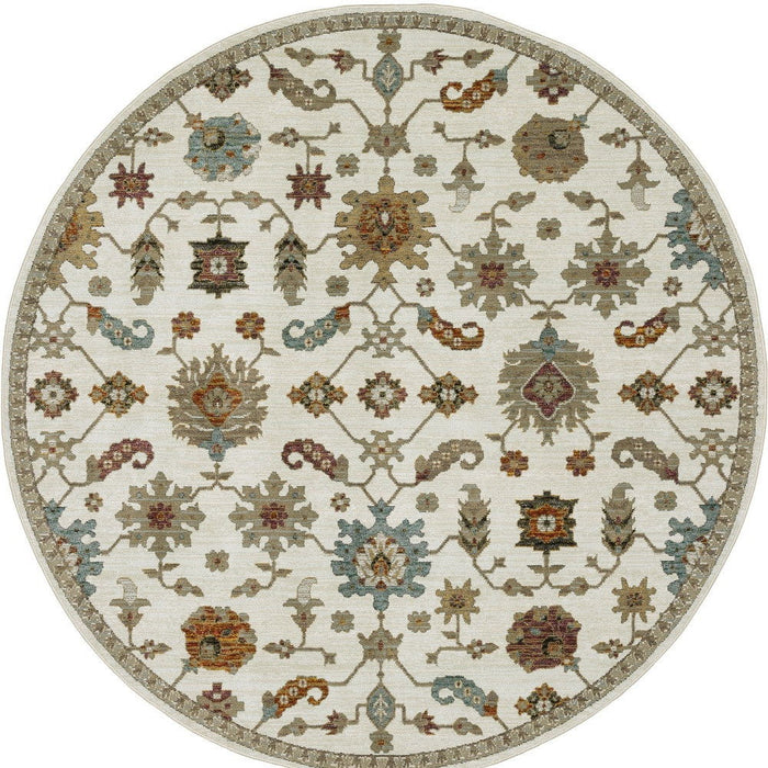 8' Oriental Round Rug - Ivory