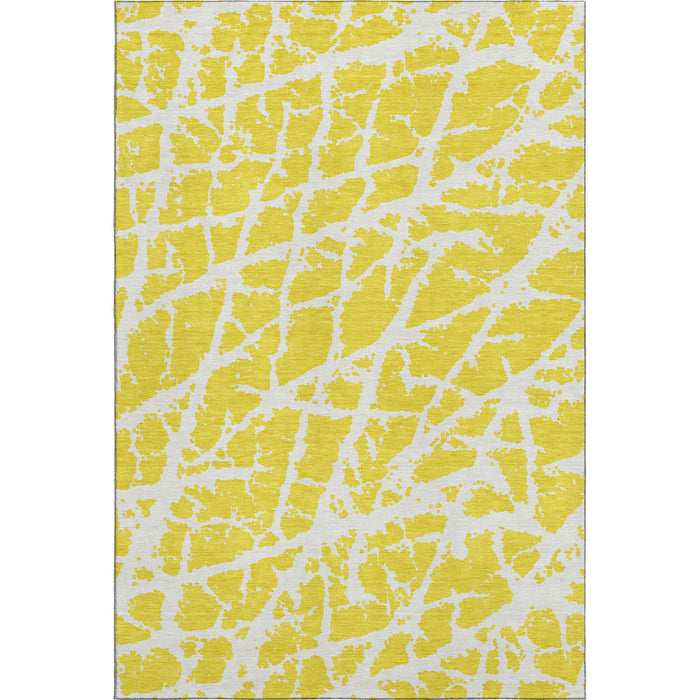 8' X 10' Abstract Washable Area Rug With UV Protection (646600) - Yellow / Ivory