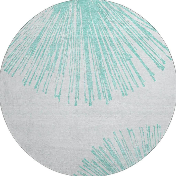 8' Abstract Washable Round Rug With UV Protection (653557) - Teal / Ivory