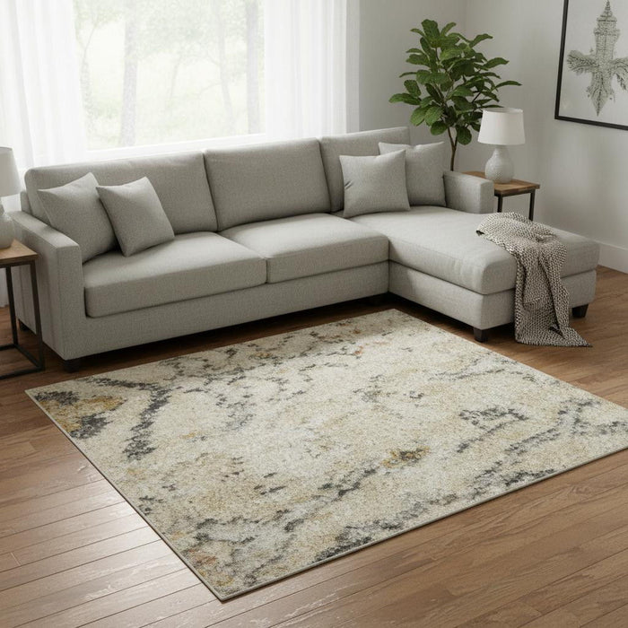 10' X 14' Floral Distressed Area Rug (573741) - Ivory