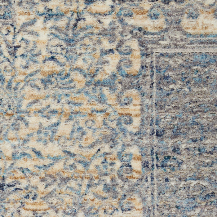 8' X 10' Floral Non Skid Area Rug With Fringe (553669) - Blue / Gray / Cream