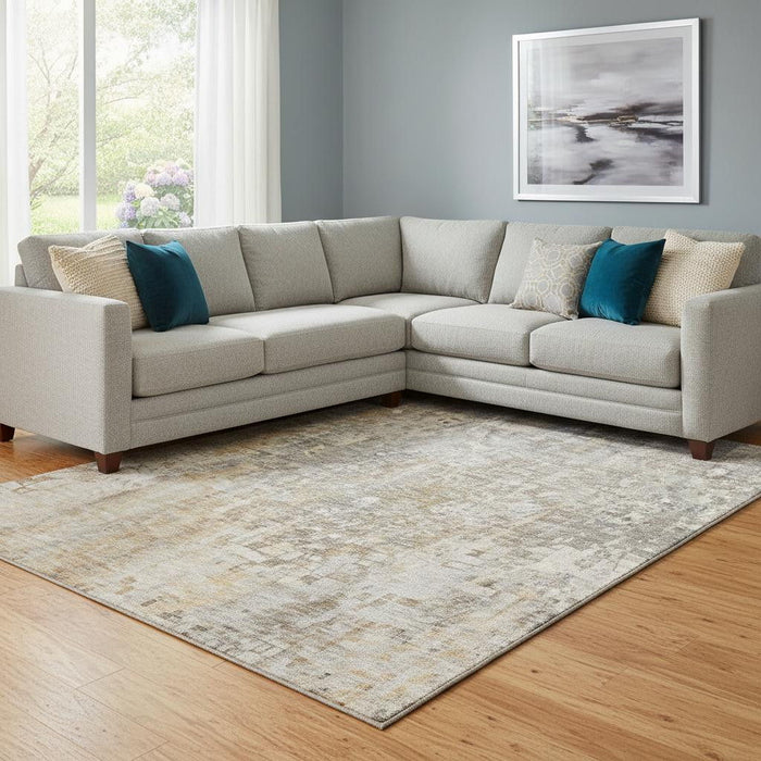 10' X 14' Abstract Washable Area Rug With UV Protection (650236) - Beige / Gray