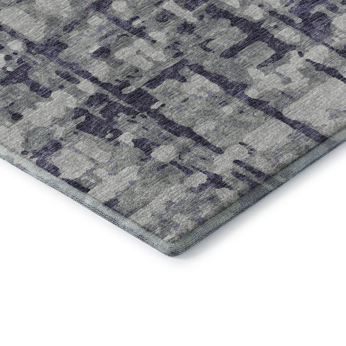 8' Abstract Washable Round Rug Polyester With UV Protection - Purple / Gray