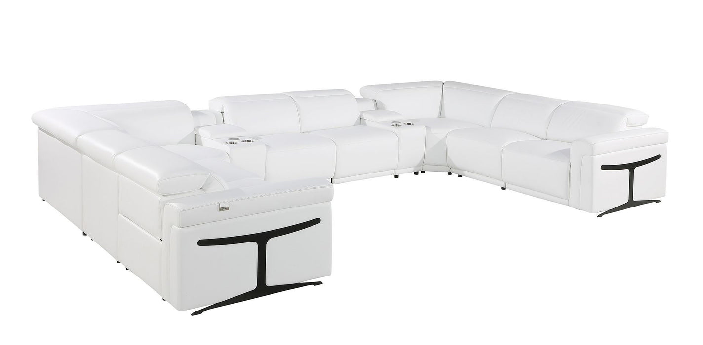 Italian Leather Power Reclining U Shaped Ten Piece Corner Sectional With Console - White