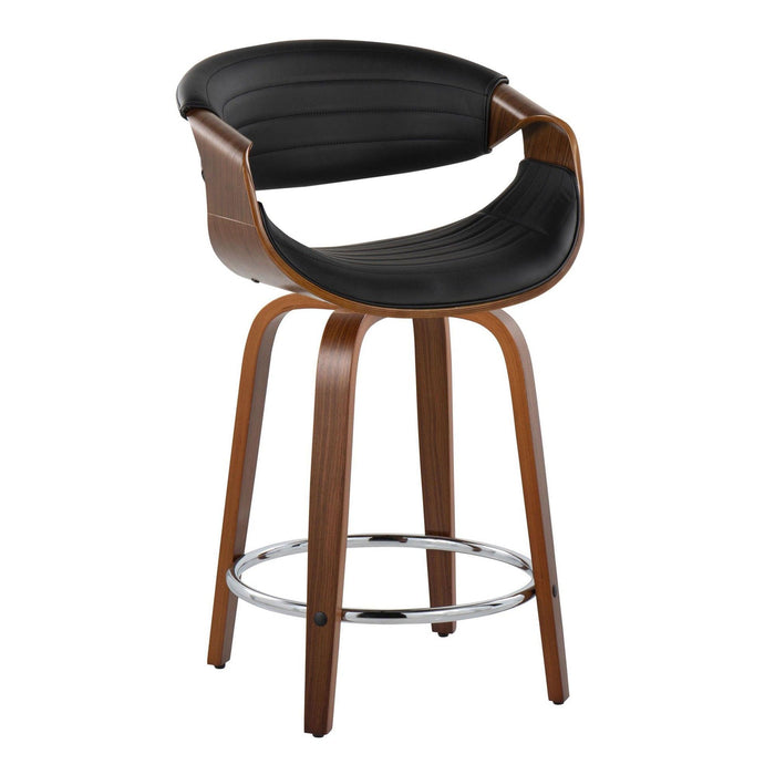 Curvo - 24" Fixed-Height Counter Stool With Swivel And Round Chrome Metal Footrest (Set of 2) - Walnut Wood