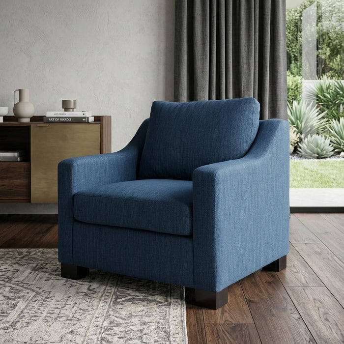 Fabric And Wood Arm Chair - Navy Blue / Black
