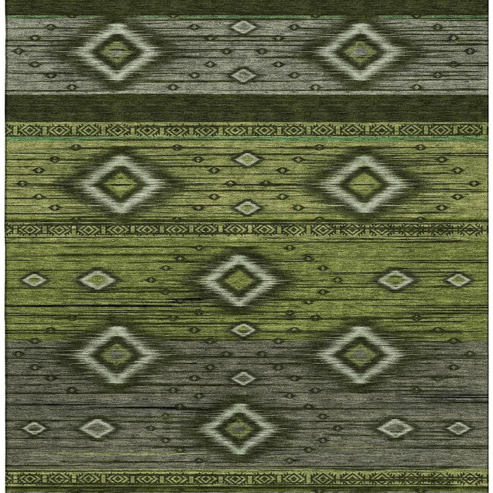 10' X 14' Tribal Washable Area Rug With UV Protection (708910) - Artichoke Green / Gray