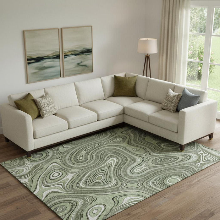 10' X 14' Geometric Washable Area Rug With UV Protection (717699) - Sage / Ivory
