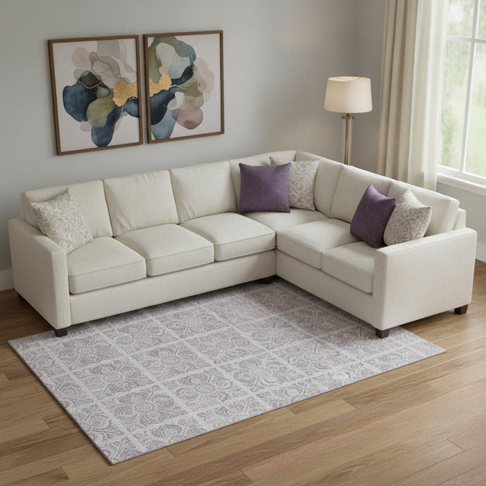 9' X 12' Medallion Washable Area Rug With UV Protection (667782) - Lavender / Ivory