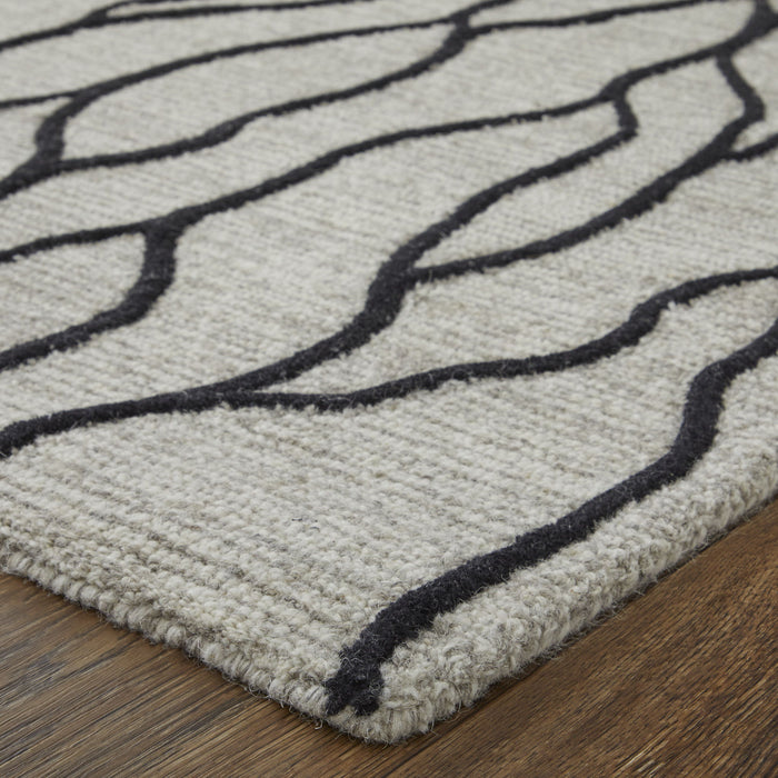 10' x 13' Wool Abstract Tufted Handmade Stain Resistant Area Rug - Taupe Black And Gray