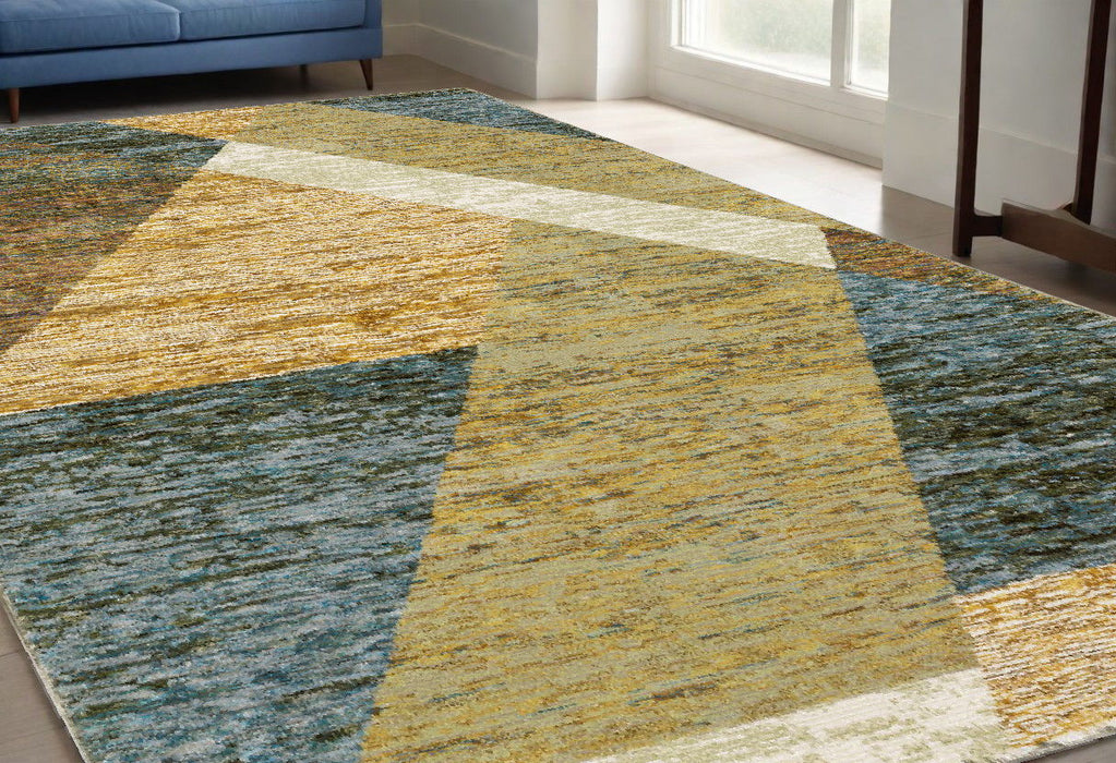 5' x 7' Geometric Power Loom Area Rug - Beige And Blue