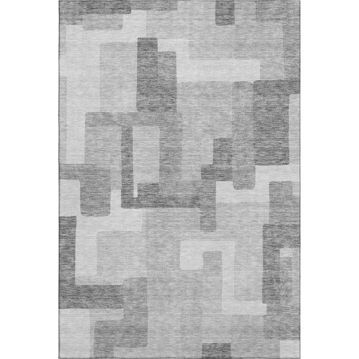 8' X 10' Abstract Geometric Washable Area Rug With UV Protection - Silver And Gray