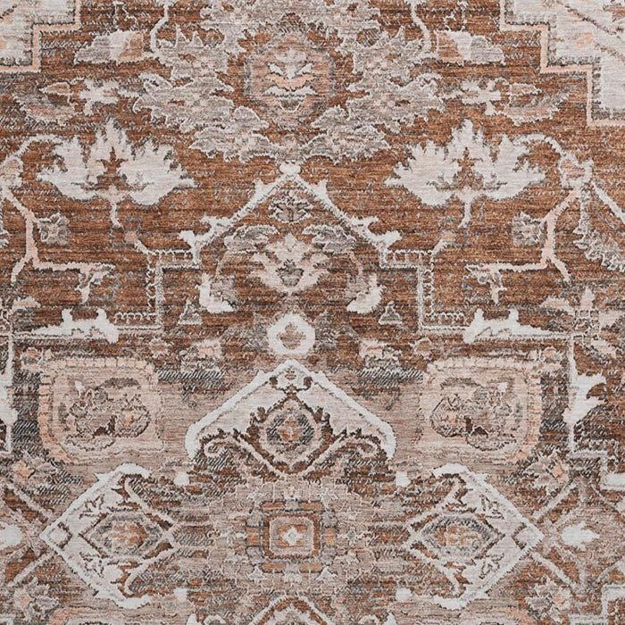 8' Floral Medallion Washable Round Rug With UV Protection - Terra Cotta