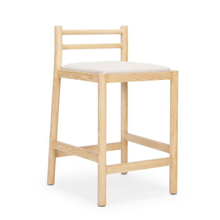 Fabric Solid Wood Low Back Counter Height Bar Chair - Beige