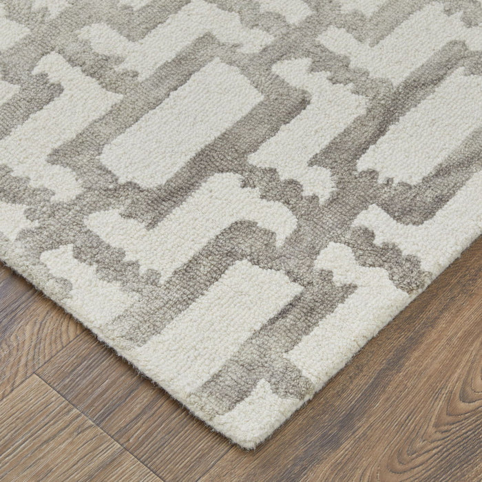 8' x 11' Wool Geometric Tufted Handmade Area Rug - Ivory And Taupe