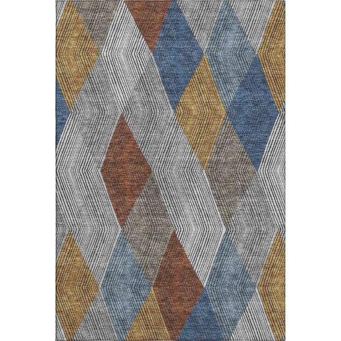 10' X 14' Geometric Washable Area Rug With UV Protection (676182) - Gray / Blue / Gold