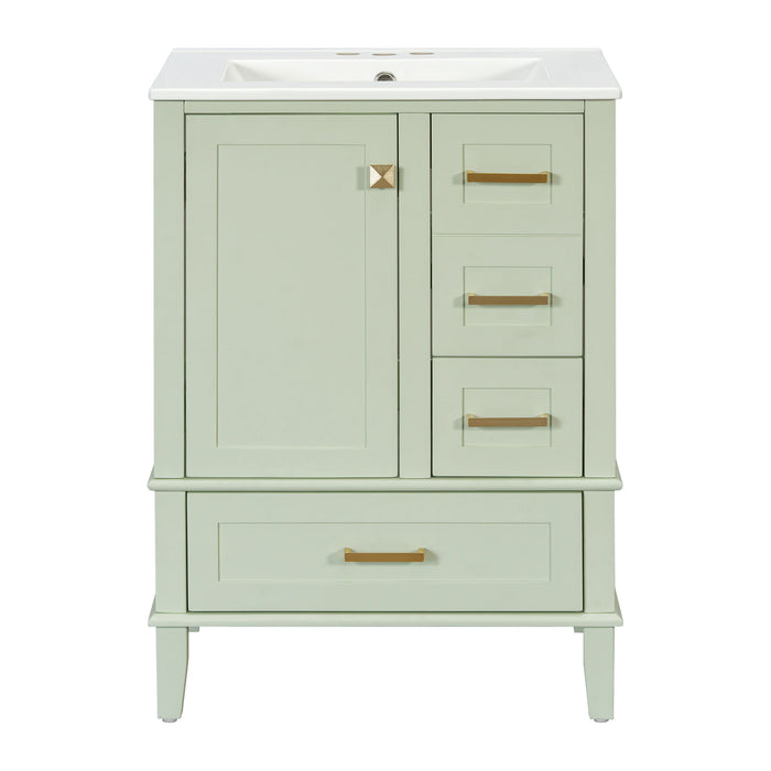 Modern Giga bathroom vanity with sink, solid wood frame, soft-close door, and three drawers for stylish bathroom storage.