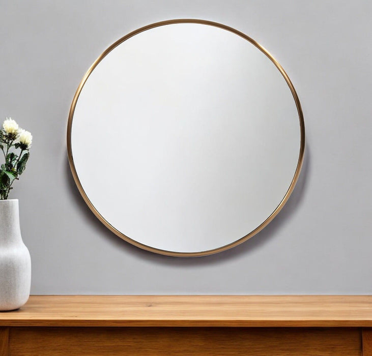 32" Brass Round Wall Mirror - Antiqued Brushed