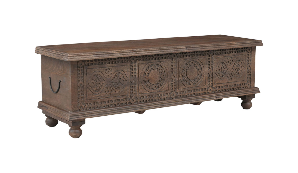 54" Solid Wood Medallion Storage Ottoman - Brown