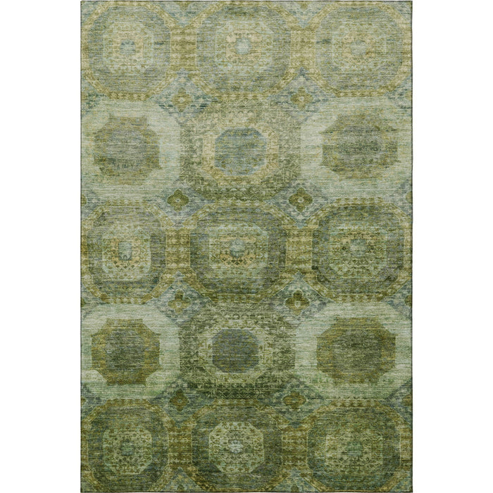10' X 14' Abstract Geometric Washable Area Rug With UV Protection (708934) - Artichoke Green / Beige