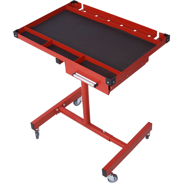 Giga adjustable tear-down work table with drawer, heavy-duty steel, rubber corners, 4 swivel casters, portable, 220-lb capacity
