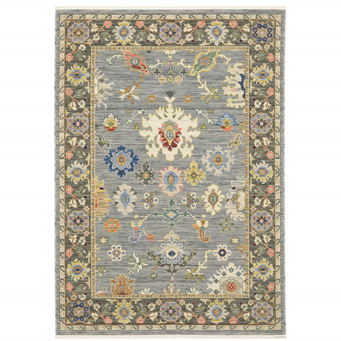 6' x 9' Oriental Power Loom Stain Resistant Area Rug With Fringe - Blue Gray Gold Green Pink Orange Ivory And Red