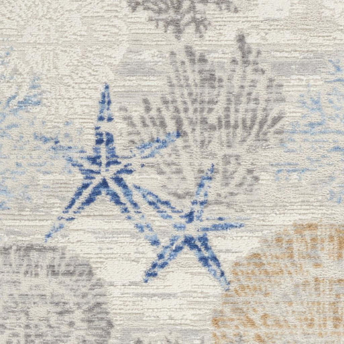 8' Seashell Non Skid Runner Rug (552904) - Ivory / Blue / Gray