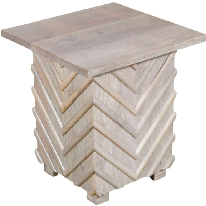 24" Distressed Solid Wood Square End Table - White