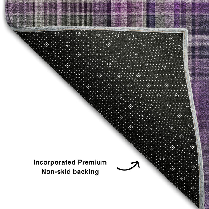 10' X 14' Plaid Washable Area Rug With UV Protection (648292) - Purple / Gray