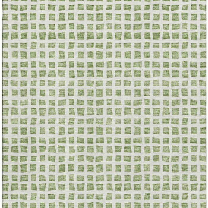 9' X 12' Geometric Washable Area Rug Polyester With UV Protection - Artichoke Green And Ivory