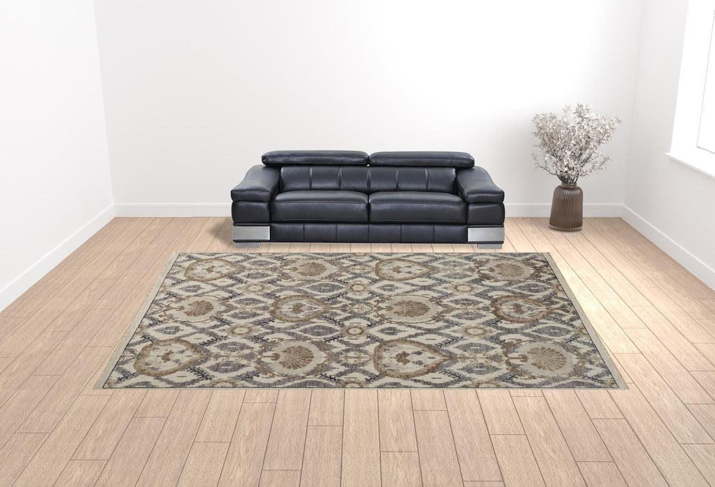 12' x 15' Wool Floral Hand Knotted Stain Resistant Area Rug - Ivory Gray And Taupe