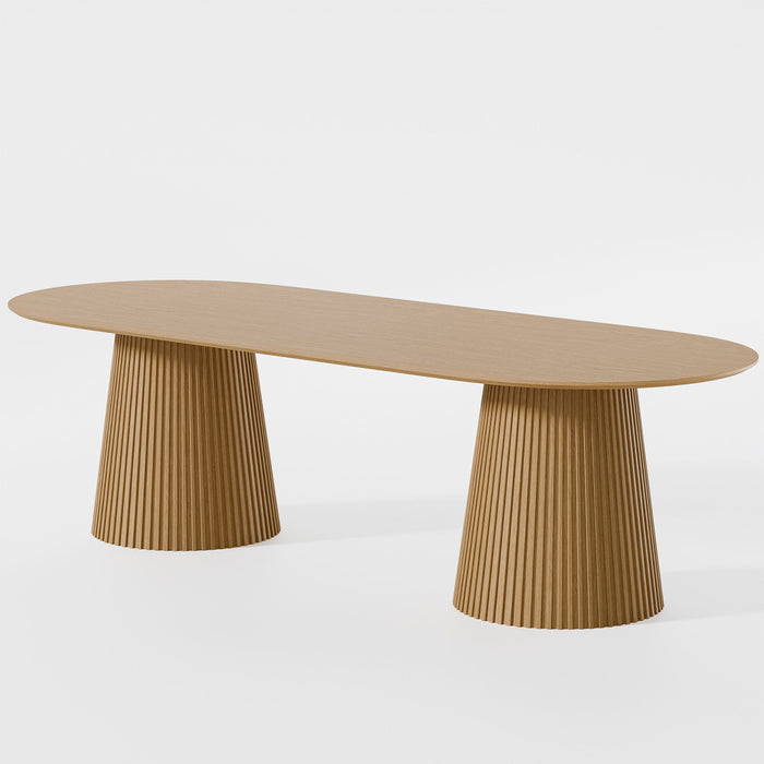 86" Wood Double Pedestal Base Oval Dining Table - Natural / Brown