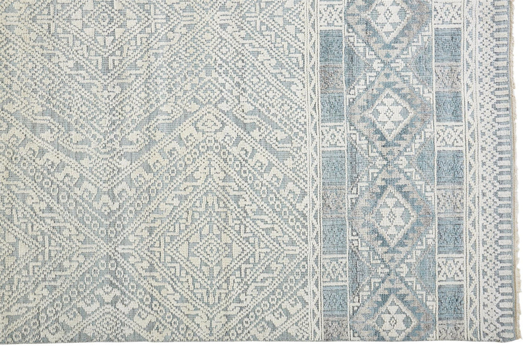 8' x 10' Geometric Hand Knotted Area Rug - Ivory Blue And Gray