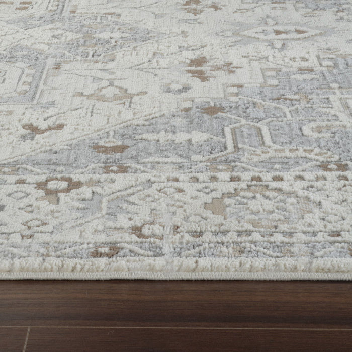 7.9' x 7.9' Oriental Distressed Area Rug - Gray And Beige