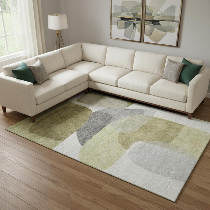 10' X 14' Abstract Washable Area Rug With UV Protection (718545) - Fern Green / Gray