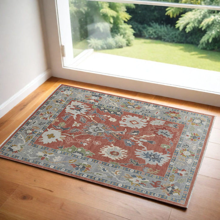 9' X 13' Bohemian Wool Floral Hand Knotted Area Rug With Fringe - Gray