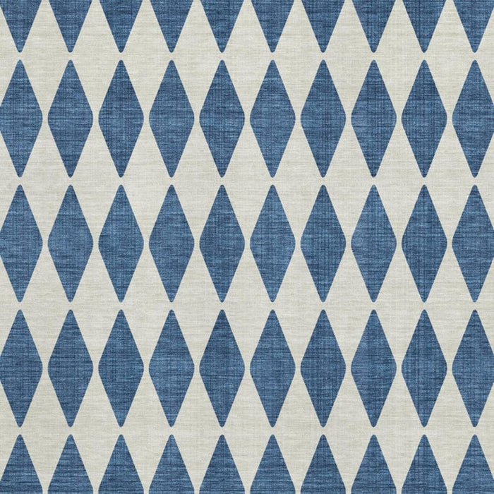 10' X 14' Diamond Washable Area Rug With UV Protection (650074) - Navy Blue / Ivory