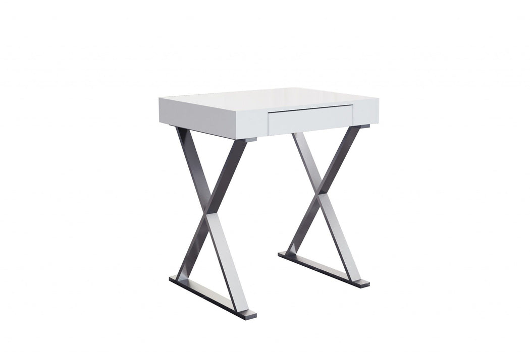27" Writing Desk - White And Silver